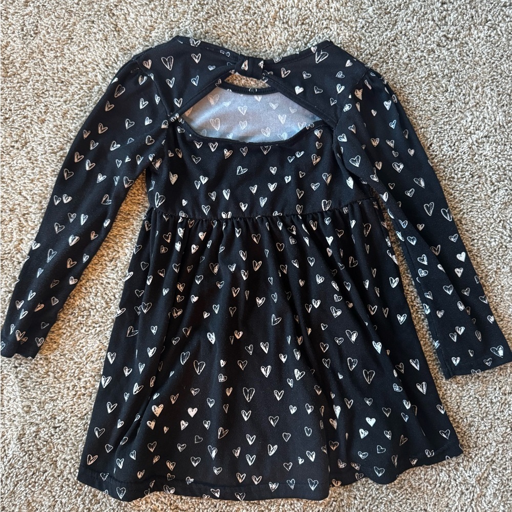 Girls Long Sleeve Dress | Black & White Heart Print | Valentines Day Size Medium - Picture 7 of 7